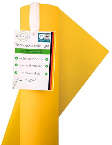 Sensalux Light Tischdeckenrolle, Oeko-TEX ® 100 - Made in Germany - 25m lang (Farbe nach Wahl), gelb, 1,10m x 25m, stoffähnliches Vlies, ideal für Jede Party, Vereinsfeier, Geburtstagsfeier