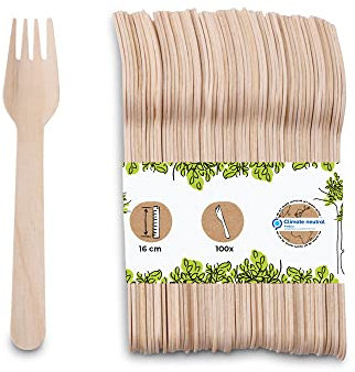 BIOZOYG 100 forchette monouso in legno I posate monouso posate posate in legno posate monouso posate biodegradabili e compostabili I forche stoviglie posate stabili 16,5 cm