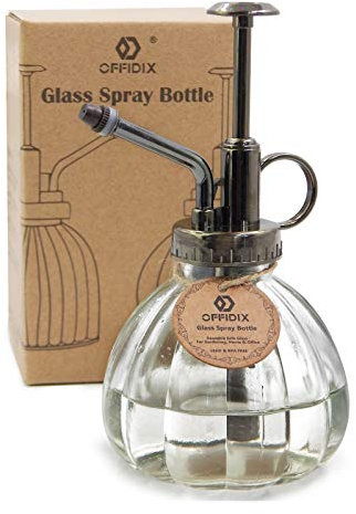OFFIDIX Glas Wasser Spray Flasche Vintage Style Spritzer mit Bronze Kunststoff Top Pumpe (Klar)