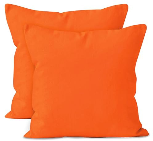 Encasa XO Baumwoll-Kissenbezüge, 2er-Set I 20x20 in (50x50 cm) - Orange I kein Einsatz I einfach Kissenbezüge I Maschinenwaschbar | Nur Innen benutzen