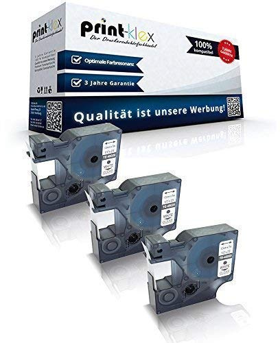 3x Print-Klex Schriftbänder kompatibel für Dymo D1 45020 Labelwriter400Duo Dymo 1000 1000 Plus 2000 3500 5500 Labelmaker 4500Pocket S0720600 12mm x 7m white-clear Etikettenlabel - Easy Print Serie