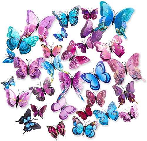 CCUCKY 36 Stücks Schmetterling Aufkleber Wandsticker Wandtattoo Wanddeko Doppelschichten 3D Flügel Schmetterlinge Dekoration für Kinderzimmer Küche Kühlschrank Garten Pflanzen Partydekorationen