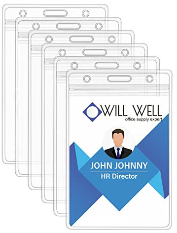 Will Well Ausweishalter mit Löchern für Schlüsselbänder und Schlüsselanhänger, vertikal, transparenter Kunststoff, 6,3 x 9,4 cm, Innengröße, passend für bis zu 3 Karten, 0,8 mm dick, wasserdicht,