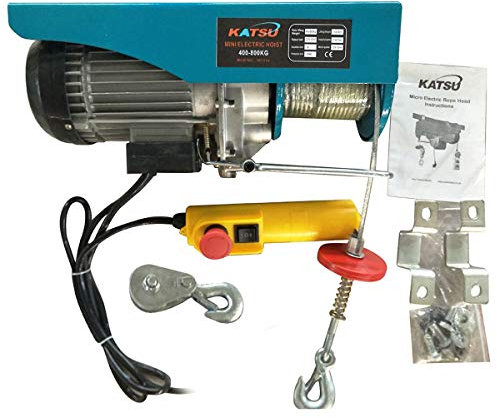 KATSU Elektrischer Seilhebezug 800KG 1300W mit 18M Stahlseil Hebezug Seilzug und Fernbedienung Elektrische Seilwinde Motorwinde Elektroseilzug für Garage, Autowerkstatt, Deckenhebebühne