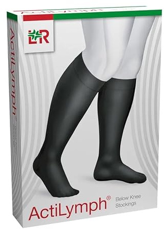 ActiLymph Class 1 Below Knee Open Toe Compression Stockings 18-21 mmHg (Black, Large)