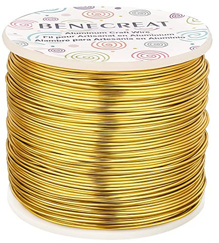 BENECREAT 150m 1mm Alambre de Aluminio Hilo Metálico para Fabricación de Artesanías Rebordeado Alambre de Manualidad de Aluminio Calibre 18 Amarillo
