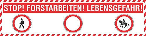 PVC Werbebanner Banner Plane Forstarbeiten Waldarbeiten Absperrung Forst Ösen 2000 x 500 mm