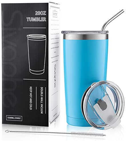 Sivaphe Stainless Steel Travel Tumbler with Straw and Lids, Insulated Coffee Cup Double Wall Vacuum for Men Women, 550ML/20OZ, Blue