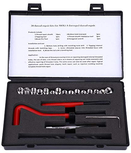 20 Pcs Kit de Réparation de Filetage M8x1 Ensemble de Tarauds de Refiletage en Acier Inoxydable pour Manchon d'Insertion de Réparation de Filetage Femelle