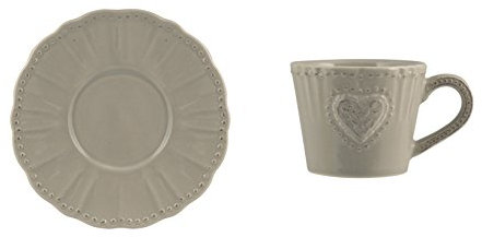 H&H Celine Set 6 Tazze Caffè, Stoneware, Grigio, cc100, con Piattino