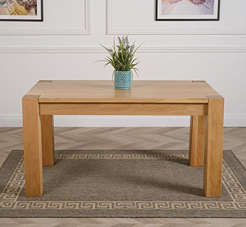 Oak Furniture King Kuba Solid Oak Dining Table 150cm x 85cm | Chunky Family Sized Wooden Dining Room Table