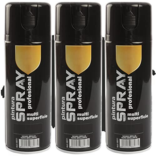 H HANSEL HOME Pintura Spray Negro Brillo 400 Ml - Pack de 3 Unidades