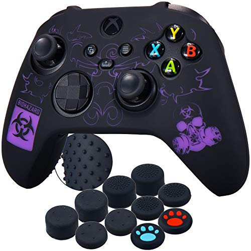 YoRHa Silicona Talla Láser Funda Piel Carcasas Cubierta para Xbox Series X/S Mando x 1 (BH Morado) con Agarres para el Pulgar x 10