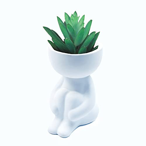 Vasi succulenti in ceramica umanoide con drenaggio - Fioriere succulente carine Vaso da fiori piccolo Vasi di cactus Fioriere bonsai per ufficio Home Decor(bianca)