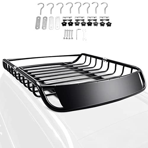 RELAX4LIFE Porte-Bagages Voiture en Fer au Toit de Voiture, Panier de Toit pour Voiture Charge 110kg, 120x98x16,5CM, Noir