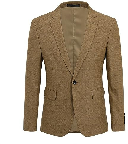 Allthemen Blazer Homme Veste de Costume à Carreaux Un Bouton Slim Fit Casual pour Mariage Business Dîner Marron XL