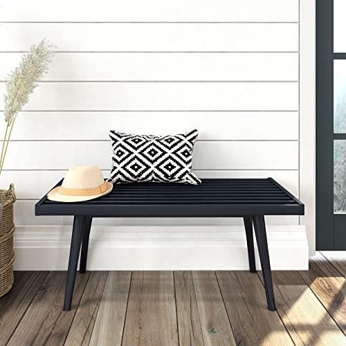 Plank+Beam Entryway Bench, Wooden End of Bed Bench for Bedroom, Mid-Century Modern Square Bench for Hallway, Living Room, Indoor, Porch, 41.25, Black