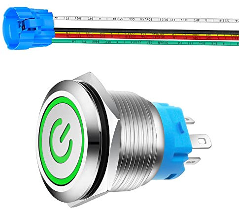 Gebildet 22mm in Acciaio Inox Interruttore a Pulsante a Scatto 230VAC 3A Simbolo di Alimentazione LED 1NO1NC SPDT Acceso/Spento Interruttore a Levetta Impermeabile con Presa di Corrente (LED Verde)
