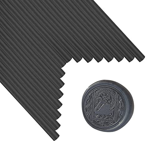 Wachssiegelstäbe, ANBOSE 16 Stück Klebepistole Siegelwachsstäbe für Wachssiegelstempel, Schwarz Wachssiegelstäbe für 0,44-Zoll-Klebepistole, für Hochzeitseinladungen, Karten, Umschläge