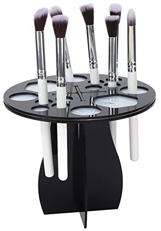 Makeup Brush Drying Rack 14 Holes - Collapsible Acrylic Brush Holder Stand with Tree Tray Support, Multifunctional Makeup Brush Dryer & Organizer for Cosmetics Tools (Black)