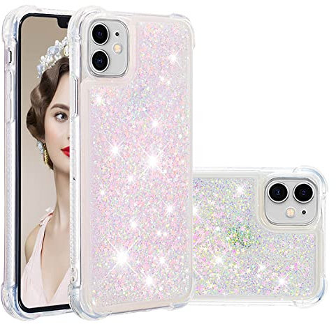 IMEIKONST Compatible with iPhone 11 Glitter Case, Liquid Sparkle Quicksand Clear Transparent Sequin Slim Girls Soft TPU Bumper Silicone Shockproof Cover for iPhone 11. Star Pink YBW