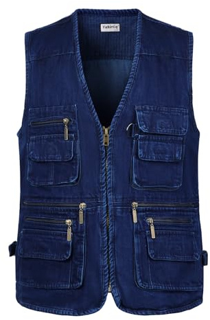 Yukirtiq Homme Gilet de Pêche Veste de Photographie Casual Manteau sans Manche d'extérieur Camping Décontracté Multi Poches Pêche Gilets Coton