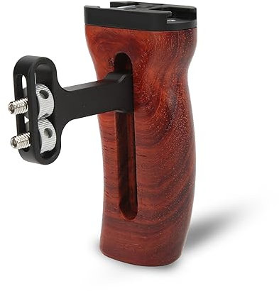 Yunseity Side Handle Grip, Left or Right Side Wooden Camera Handle Grip for Camera Cage, Built-in Wrench, with Cold Shoe, 3/8 inch 1/4 inch Thread