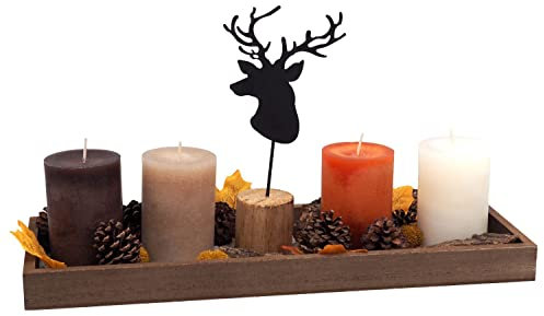 ZauberDeko Tablett Herbst Holz Braun Orange Herbstdeko Tischdeko Hirsch Dekotablett 40cm