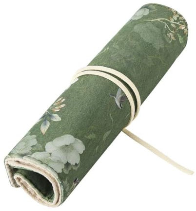 Slots Bleistift Rolle, Leinwand Wrap Roll-Up Leinwand Stifterolle Buntstifte Federmäppchen Tragbar Verpackungshalter Bleistift Wrap Kasten Bleistifthalter Mit Wildleder-Samt-Strap-Liner(Grün)