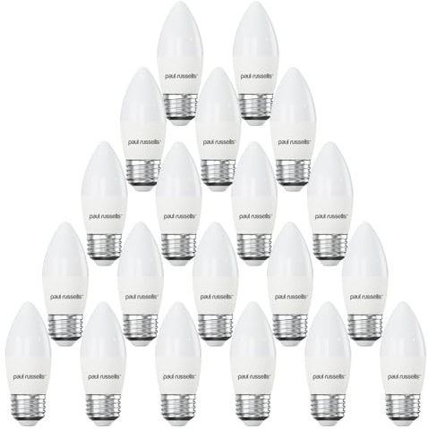 paul russells LED Light Edison Screw E27, 60watt Equivalent, 6.5W 806LM LED Bulbs, 2700K Bright Warm White, Frosted C35 ES Candle Energy Saving Non-Dimmable Chandelier Lightbulbs, Pack of 20