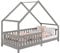 Hausbett CORA aus massiver Kiefer in grau, schönes Montessoribett mit Dach, stabiles Tipi Bett mit Rausfallschutz