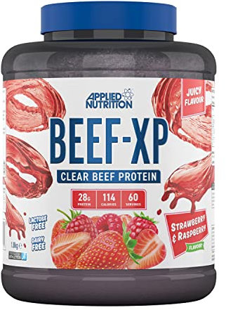 Applied Nutrition Beef XP - Clear Hydrolysed Beef Protein Isolate, Fruit Juice Style, Dairy Free Beef Protein Powder, Lactose Free, Zero Sugar, Low Fat, 1.8kg - 60 Servings (Strawberry & Raspberry)