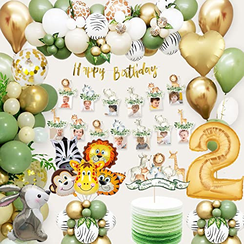 2 Geburtstag Junge Mädchen, Dschungel Geburtstagsdeko 2 Jahr Junge, Kindergeburtstag Deko mit Safari Luftballons 2. Geburtstag für Deko 2. Geburtstag Mädchen Junge Kinder Wild Dschungel Deko