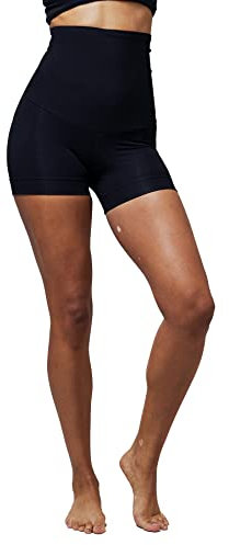 TLC Sport | Super hohe Taille Mini Gym Shorts für Frauen | extra starke Kompression | butterweicher Stoff | Schwarz, Schwarz , XS
