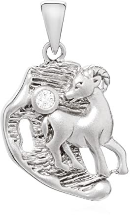 NKlaus Kettenanhänger Sternzeichen Widder 925 Silber matt Zirkonia weiß Zodiac Horoskop 14149