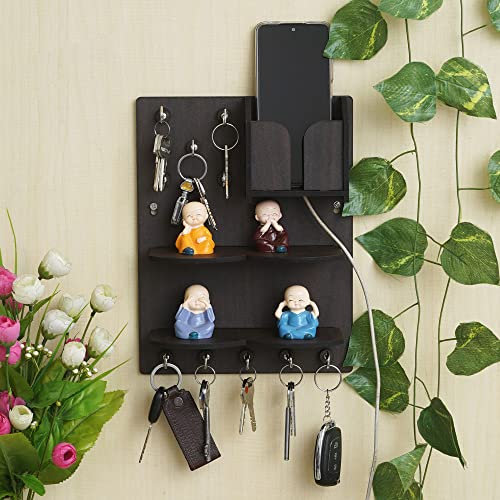 Webelkart Premium Schlüsselanhänger Hängende Board/Wandaufhängung Schlüsselhalter mit mobilem Ladeständer (11,5 Zoll, 10 Haken) Holz