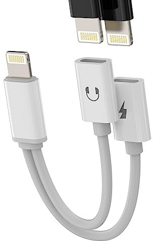 iPhone AUX Charge Dongle Cable(2in1)Dual Lightning Splitter Charging Headphone Audio Adapter Double Jack for Apple MFI Certified 11 12 13 14 Pro Max SE X XR 7 8Plus Earbud Converter Earphone Connector
