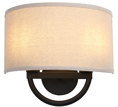 JIMUBEAM Applique a 2 luci con paralume in tessuto di lino stile industriale, lampade a doppia parete per corridoio camera da letto soggiorno bagno scala