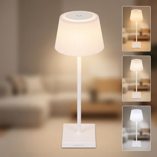 LiLaTec LED Akku Tischleuchte – Kabellose Tischlampe Weiß, Dimmbar mit Touch, IP44 Outdoor & Indoor für Garten, Terrasse, Balkon & Nachttisch, bis zu 70h Akku, inklusive Ladekabel (weiß)