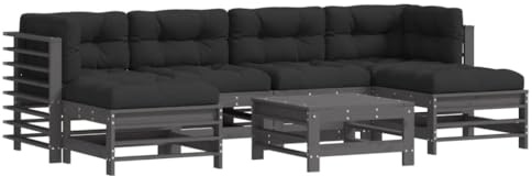 vidaXL Garten Lounge Set 7-TLG., Gartenmöbel Set mit Kissen, Sitzgruppe für Garten Terrasse, Modular Sofa Garnitur Loungemöbel, Grau Massivholz