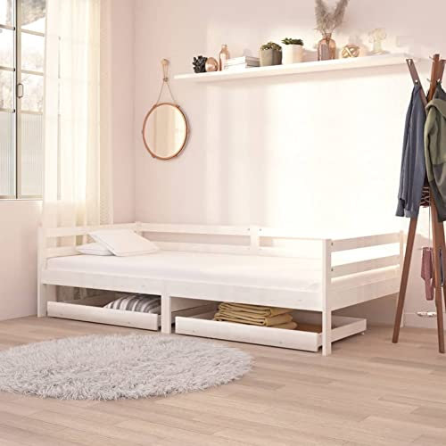 Camerina Schubladen für Tagesbetten 2 STK. Weiß Kiefer Massivholz Bett Mit Stauraum Bett Zum Ausziehen Tagesbett Ausziehbar Ausziehbett