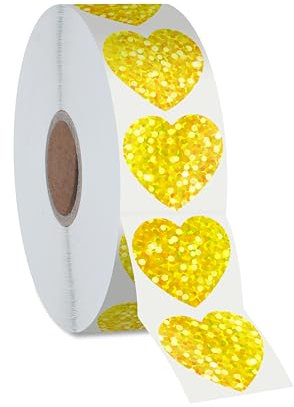 500 Stück Goldene Glitzer-Herzaufkleber, goldene metallische glänzende Aufkleber selbstklebend, wasserdichte reflektierende Herz-Aufkleber, dekorative Etiketten für Hochzeit, Valentinstag-Zubehör