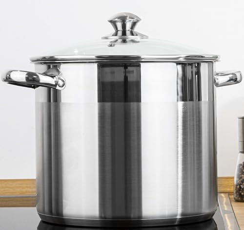 Haushalt International Edelstahl Kochtopf Topf Universaltopf 14L mit Glasdeckel 22023