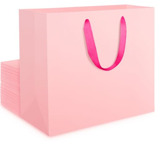 EUSOAR Groß Geschenktüte Rosa - 20 Stück 250GSM Kraftpapier Tüten Geschenktasche - Pink Papiertüten mit Henkel L 32x11.5x28cm - Geschenktüten für Geburtstag Valentinstag Mädchen