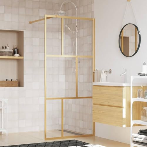 Gecheer Duschwand für Walk-in Dusche Duschabtrennung Hartglas Duschkabine Duschtrennwand für Begehbare Duschen Klares Sicherheitsglas ESG Klarglas Golden 80x195cm