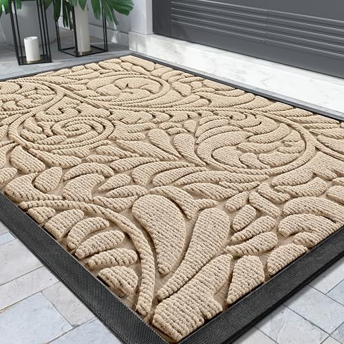 Yimobra Fußmatten - Innen und Außen, Waschbar Fussmatte, Rutschfester Schmutzfänger Teppich für Eingang, Haustür, Patio, Flur, Garten, 92 x 61 cm, Beige