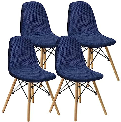 KELUINA Esszimmerstühle Stuhlhussen 2/4/6er Set,Stil Shell Esszimmerstuhl Mid Century Modern Stuhl Sipcover,Gepolsterte Esszimmerakzent Seitenstühle Bezüge (Marine,4 PCS)