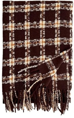 REPALY Schal Damen 1 Stück Karierter Kaschmirschal Aus Winterimitat Für Damen Mit Dickem Warmem Schal Um Den Hals Kaffeefarben