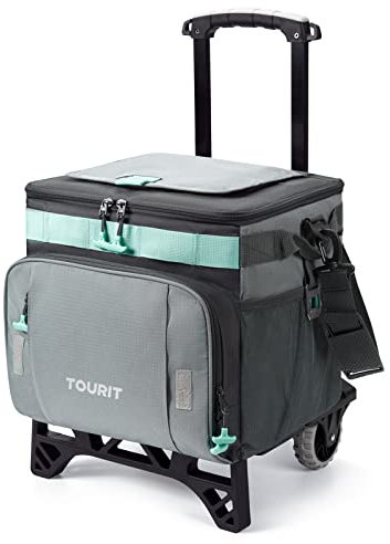 TOURIT Bolsa isotérmica grande con ruedas, 50 latas, plegable, aislada, para playa, camping, excursiones en el patio, al aire libre, parque de pelota, gris