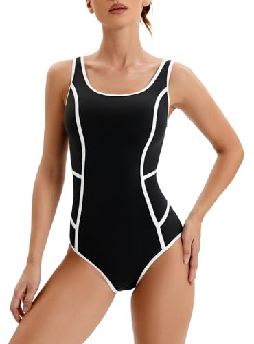 Veranobreeze Maillot de Bain Une Pièce pour Femmes Modeste et Athlétique Noir